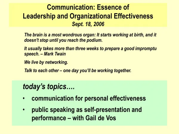Communication: Essence of Leadership and Organizational Effectiveness Sept. 18, 2006