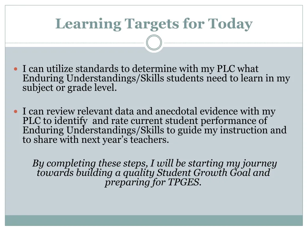 learning targets for today