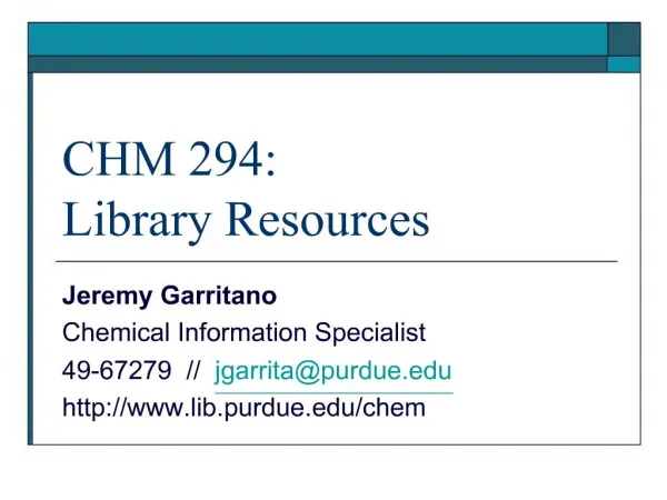 CHM 294: Library Resources