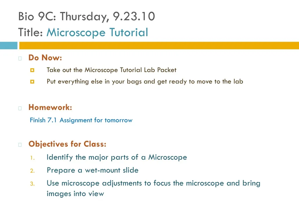 bio 9c thursday 9 23 10 title microscope tutorial