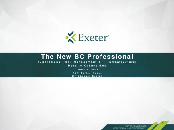 The New BC Professional (Operational Risk Management &amp; IT Infrastructure)
