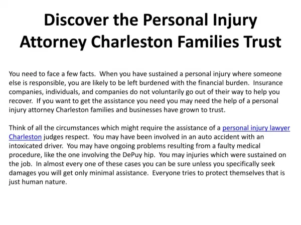 Discover the Personal Injury Attorney Charleston Families Tr
