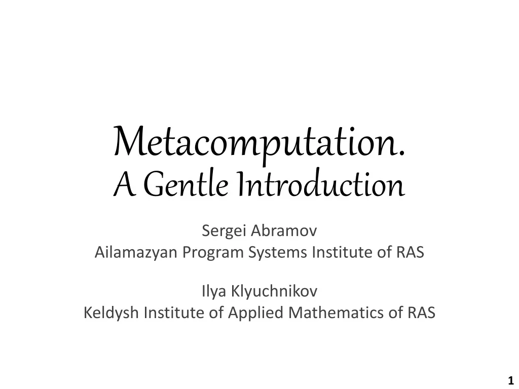 metacomputation a gentle introduction
