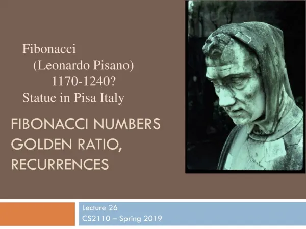 Fibonacci numbers Golden Ratio, recurrences