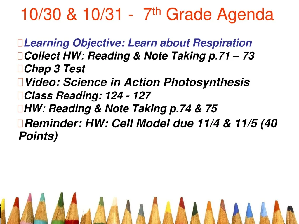 10 30 10 31 7 th grade agenda