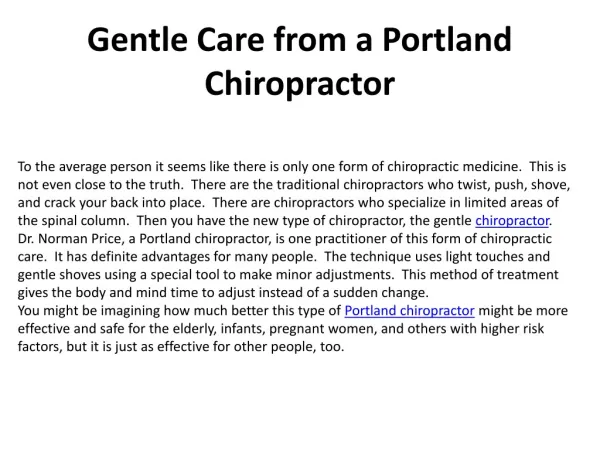 Gentle Care from a Portland Chiropractor