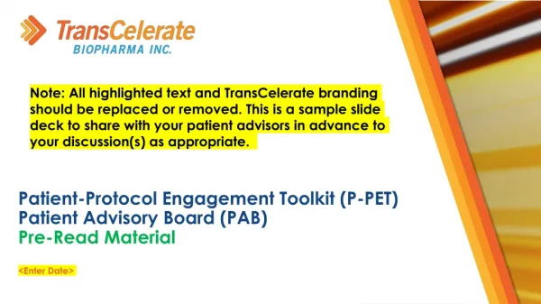 Patient-Protocol Engagement Toolkit (P-PET) Patient Advisory Board (PAB) Pre-Read Material
