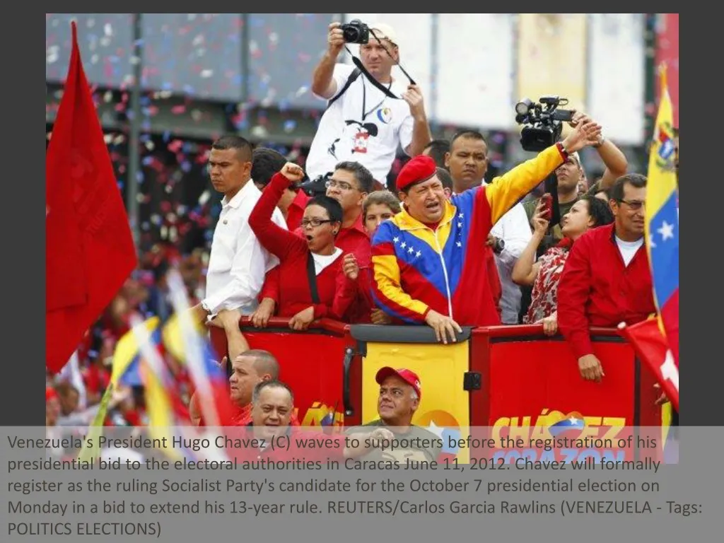 venezuela s president hugo chavez c waves