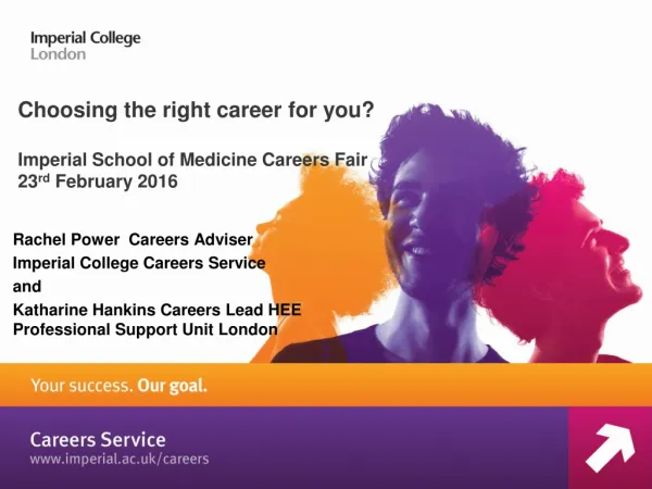 Choosing the right career for you? Imperial School of Medicine Careers Fair 23 rd February 2016