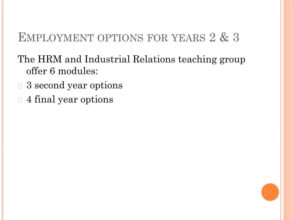 employment options for years 2 3