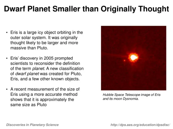 dwarf planet smaller than originally thought