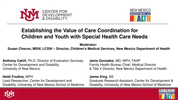 Establishing the Value of Care Coordination for Children and Youth with Special Health Care Needs