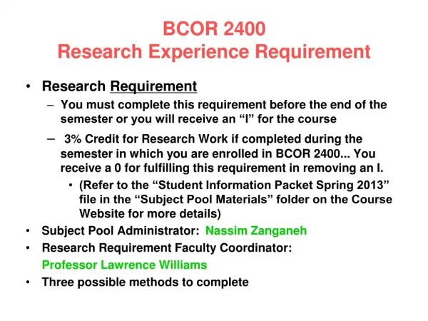 BCOR 2400 Research Experience Requirement