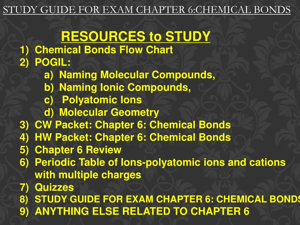 study guide for exam chapter 6 chemical bonds