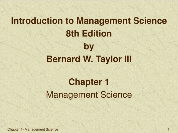 Introduction to Management Science 8th Edition by Bernard W. Taylor III