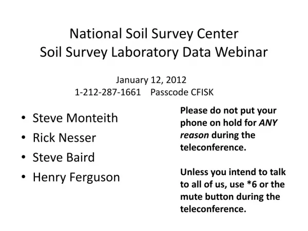 National Soil Survey Center Soil Survey Laboratory Data Webinar