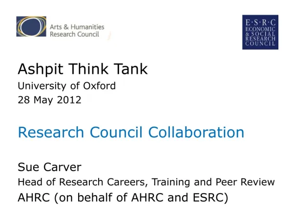 Ashpit Think Tank University of Oxford 28 May 2012 Research Council Collaboration Sue Carver