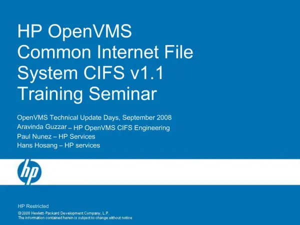 HP OpenVMS Common Internet File System CIFS v1.1 Training Seminar