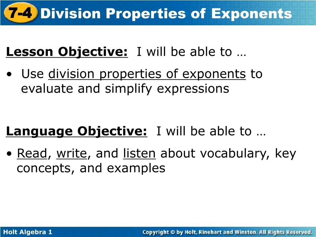 lesson objective i will be able to use division