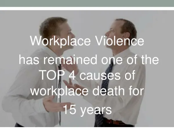 Workplace Violence has remained one of the TOP 4 causes of workplace death for 15 years