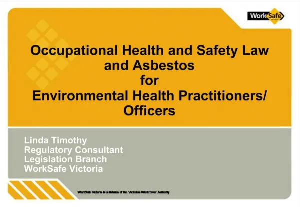 Occupational Health and Safety Law and Asbestos for Environmental Health Practitioners