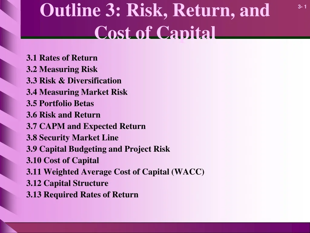 outline 3 risk return and cost of capital