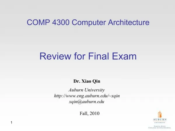 COMP 4300 Computer Architecture Review for Final Exam