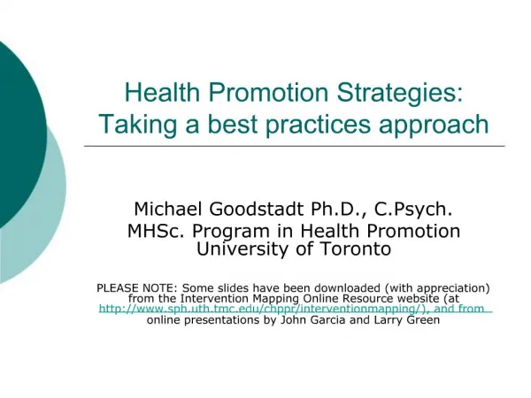 Health Promotion Strategies: Taking a best practices approach