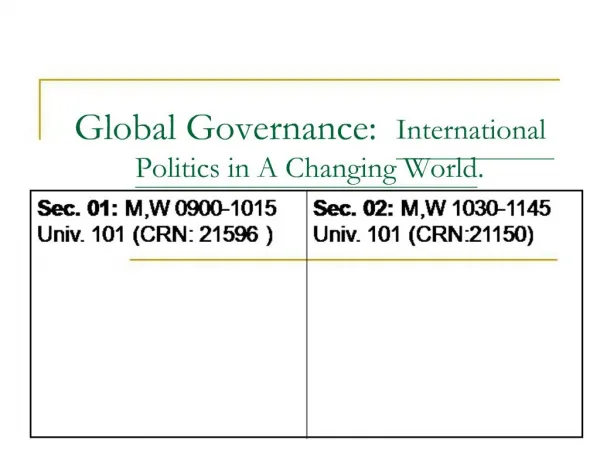 Global Governance: International Politics in A Changing World.