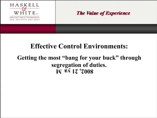 Effective Control Environments: Getting the most bang for your buck through segregation of duties.