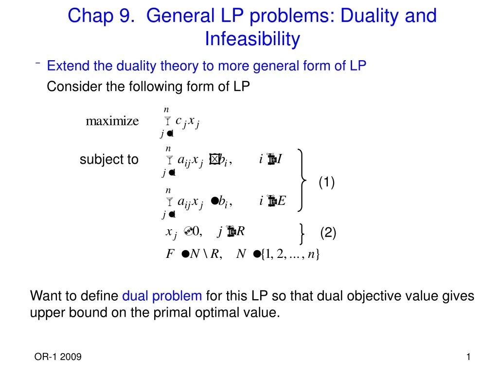 chap 9 general lp problems duality and infeasibility