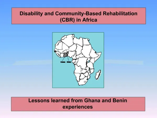 Disability and Community-Based Rehabilitation CBR in Africa