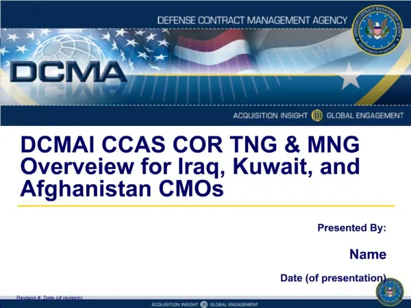 DCMAI CCAS COR TNG MNG Overveiew for Iraq, Kuwait, and Afghanistan CMOs