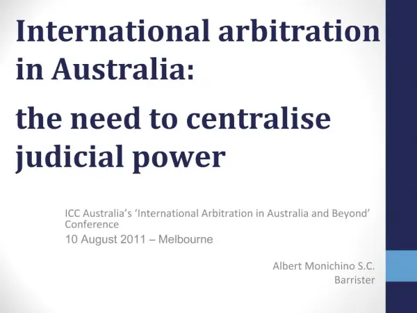 International arbitration in Australia: the need to centralise judicial power
