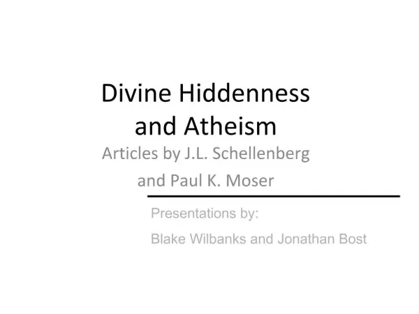 Divine Hiddenness and Atheism