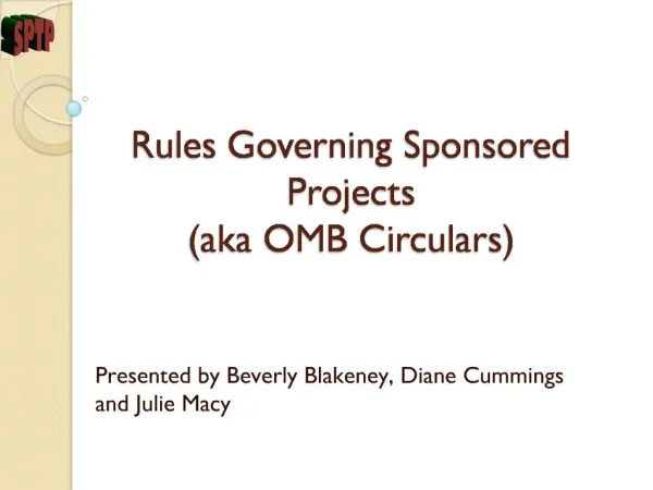 Rules Governing Sponsored Projects aka OMB Circulars