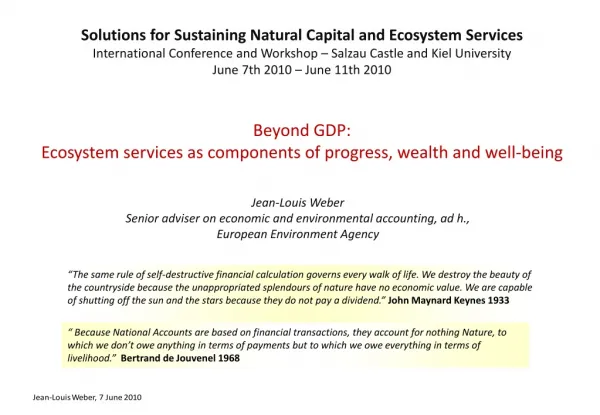 Jean-Louis Weber Senior adviser on economic and environmental accounting, ad h.,