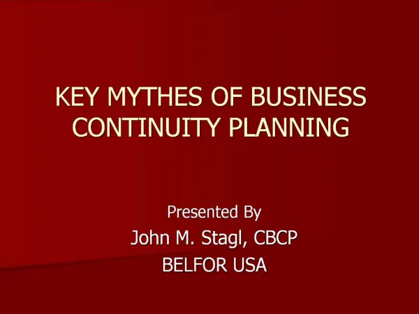 KEY MYTHES OF BUSINESS CONTINUITY PLANNING