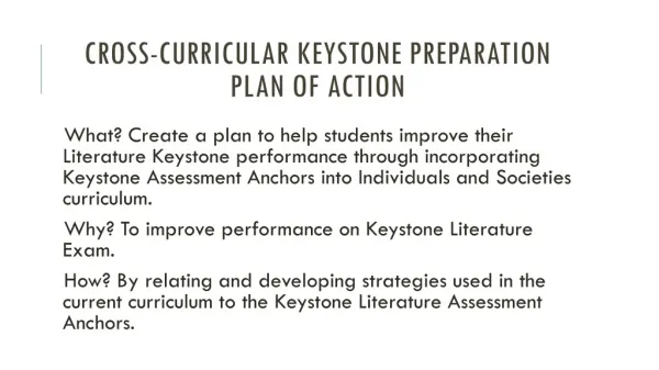 Cross-Curricular Keystone Preparation Plan of Action