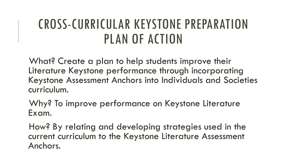 cross curricular keystone preparation plan of action