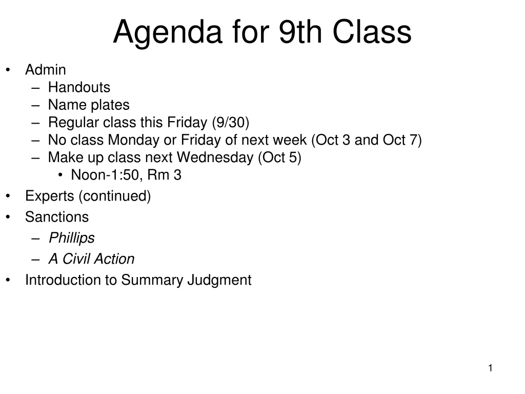 agenda for 9th class