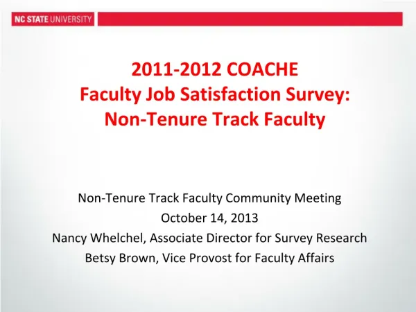 2011-2012 COACHE Faculty Job Satisfaction Survey: Non-Tenure Track Faculty