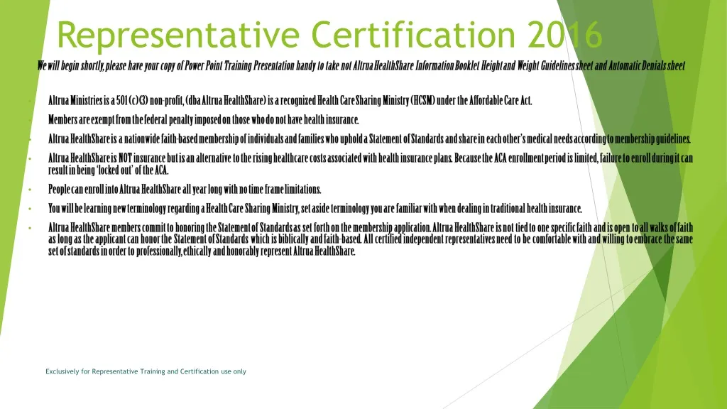representative certification 2016