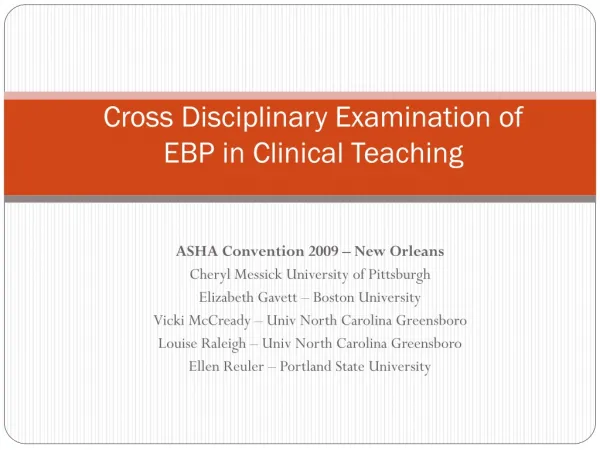 Cross Disciplinary Examination of EBP in Clinical Teaching