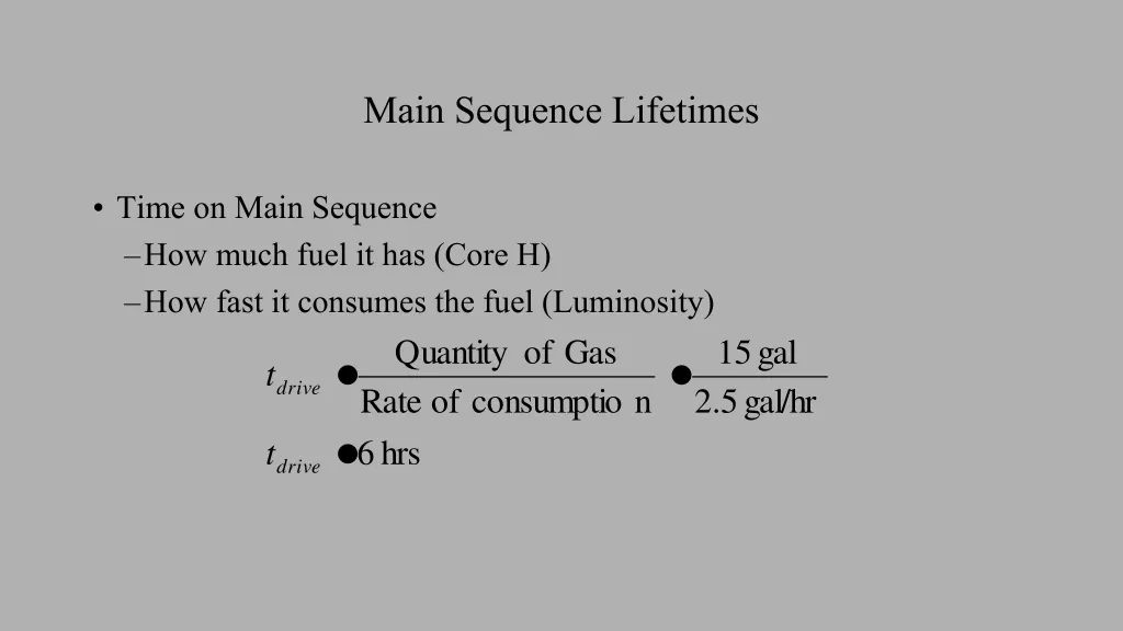 main sequence lifetimes