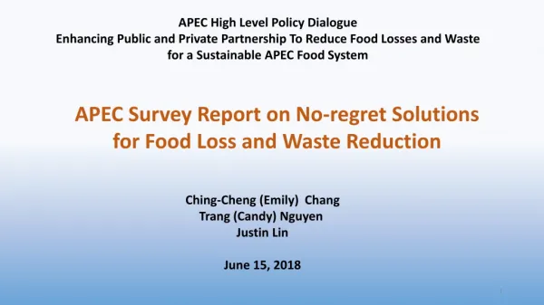 APEC Survey Report on No-regret Solutions for Food Loss and Waste Reduction