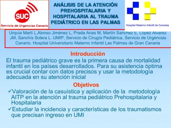 AN LISIS DE LA ATENCI N PREHOSPITALARIA Y HOSPITALARIA AL TRAUMA PEDI TRICO EN LAS PALMAS