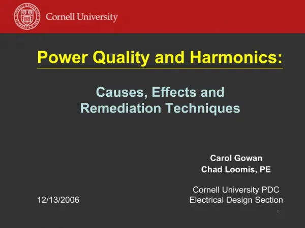 Power Quality and Harmonics: Causes, Effects and Remediation Techniques Carol Gowan Chad Loomis, PE