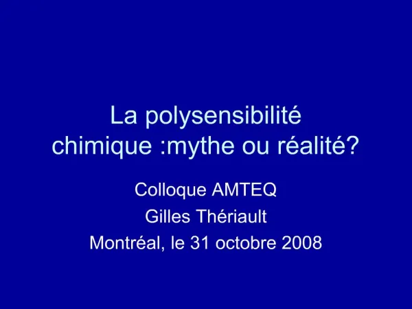 La polysensibilit chimique :mythe ou r alit