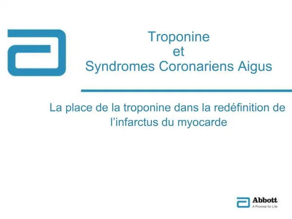Troponine et Syndromes Coronariens Aigus